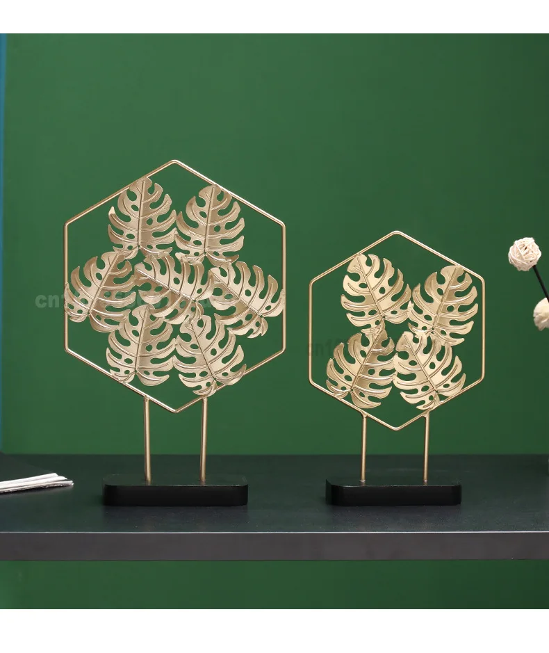 Nordic Iron Art Gold Gingko Leaf Turtle Leaf Ornaments Creative Home Living Room Wine Cabinet Porch Decoration