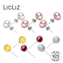 LicLiz натуральный Серьги с жемчугом 925 пробы серебра серьги стержня для Для женщин Агат клубника кварц ювелирные изделия из лунного камня