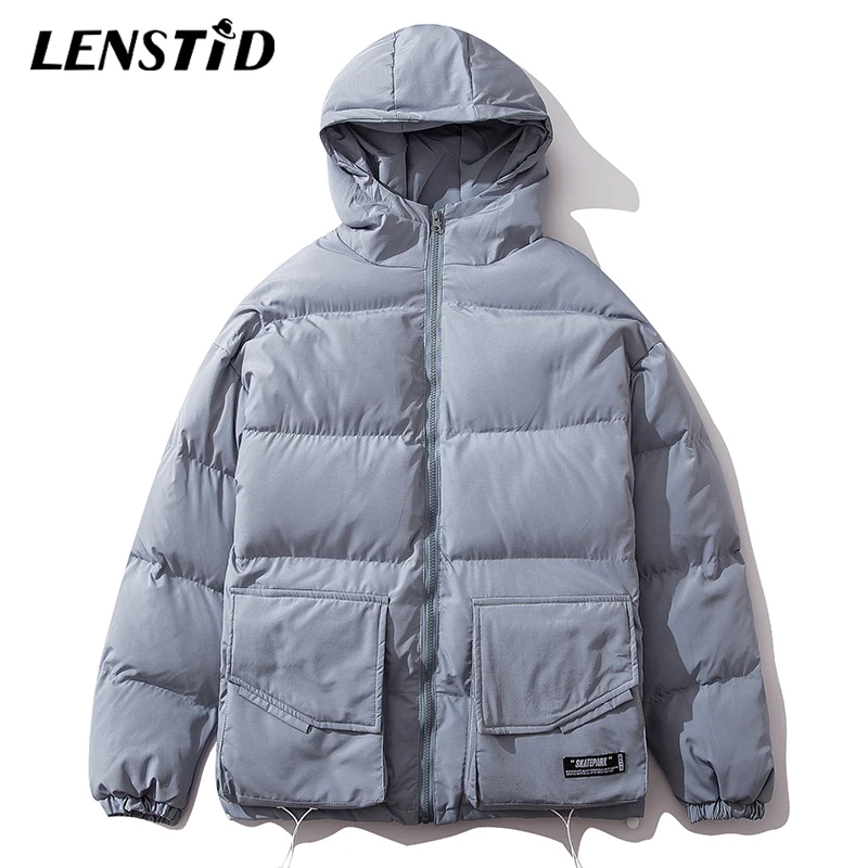 LENSTID зимняя верхняя одежда, куртка с капюшоном, парка, уличная одежда в стиле хип-хоп, мужской Тренч, ветровка, большие размеры, Harajuku, Теплая стеганая куртка, пальто