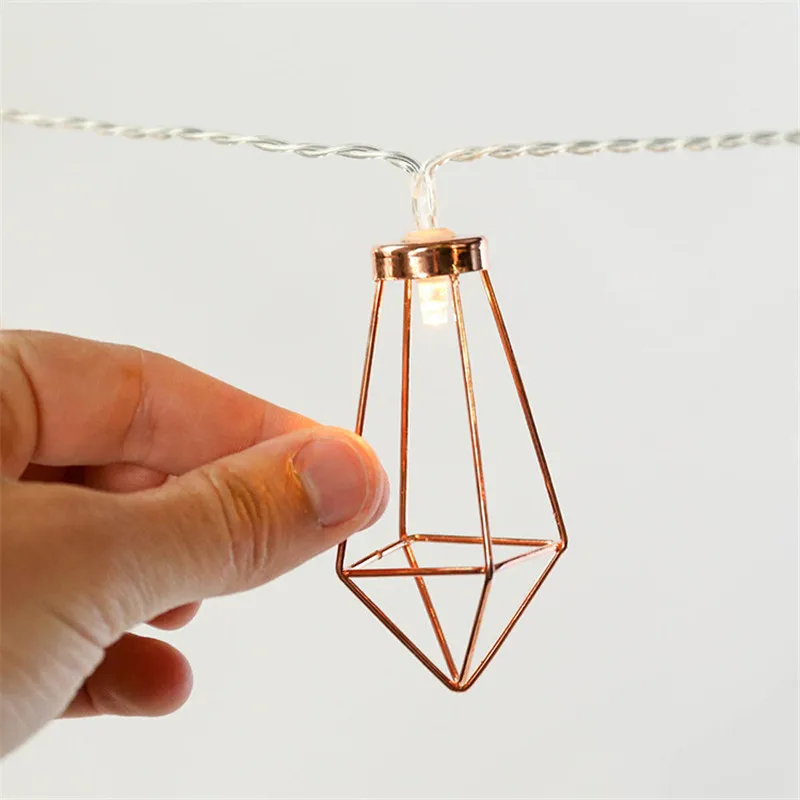 Светодиодный в форме бриллианта Сказочный струнный светильник в стиле ретро, из железа, металла, для свадебной вечеринки, фонарь для оформления дома, струнная лампа