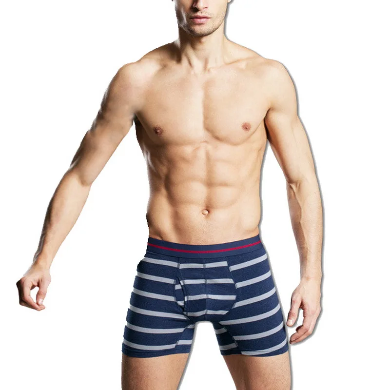 3 Pcs/lot Men Long Boxers Cotton Underwear Boxer Shorts  Fashion Striped Male Underpants Soft Breathable Men