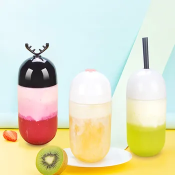 

10pcs Creative U shape disposable cold drink bottle 500ml coffee tea juice PET transparent plastic cup with lid takeaway package