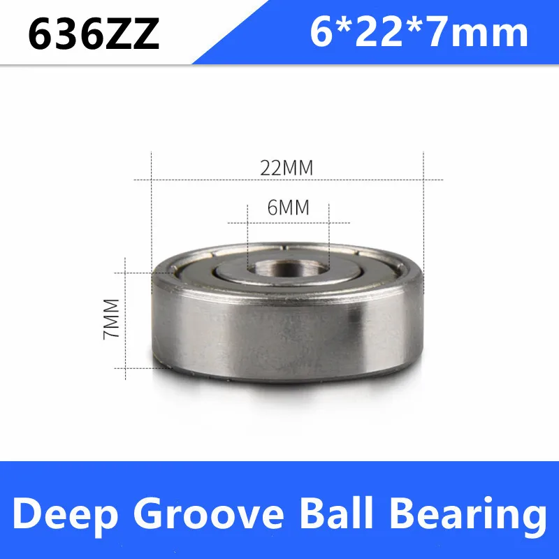 Rodamientos De Bolas 636ZZ - Pack De 20 Unidades, Acero, 6x22x7 Mm, Doble Sello Metálico, Para Máquinas Pequeñas, RC Y Motores
