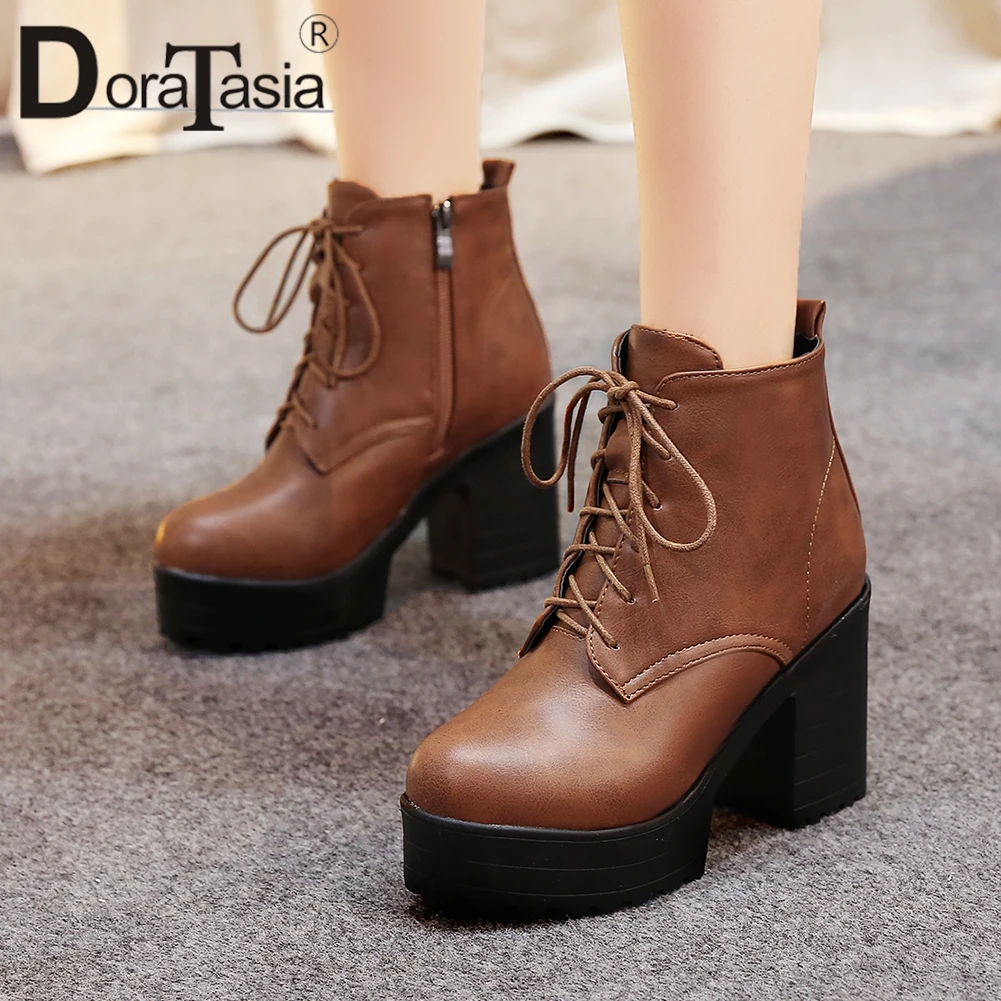 

DORATASIA Big Size 33-44 New Ladies Chunky Heels Booties Fashion Zip Platform Shoes Woman Party Office Ankle Boots Women 2019
