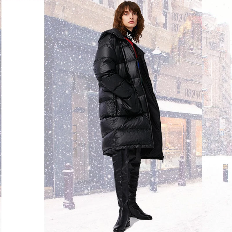 Winter New Down Coats Men Women Couples Long Thick Loose Down Jacket Hooded Overcoat Fashion Coats Chaqueta Mujer RH590