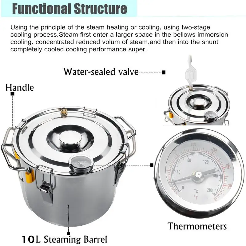 10L Stainless Steel Copper Ethanol Alcohol Distiller Moonshine Distillation Boiler Wine Beer Home Brewing Tool Bar Set - Цена: 