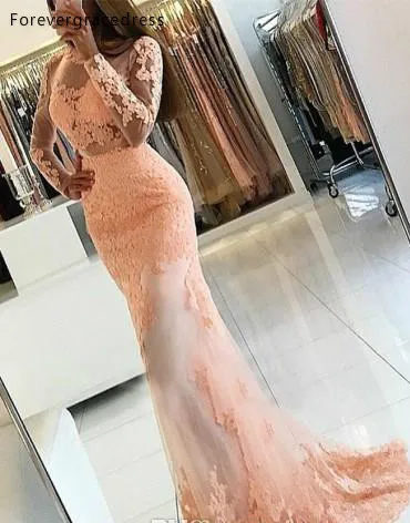 2017 Blush Pink Vintage Long Sleeves Prom Dresses Sexy Keyhole Backless Lace Appliqued Party Evening Gowns Sheer Illusion Crew Neck Long  119 (3)