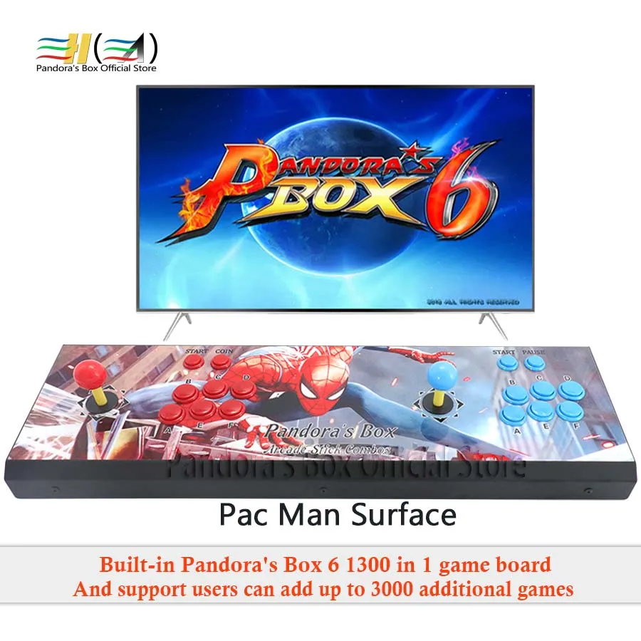 Новинка Pandora Box 6 1300 в 1 2 игрока джойстик игровой автомат консоль поддержка fba mame ps1 3d может добавить 3000 игр tekken pac man