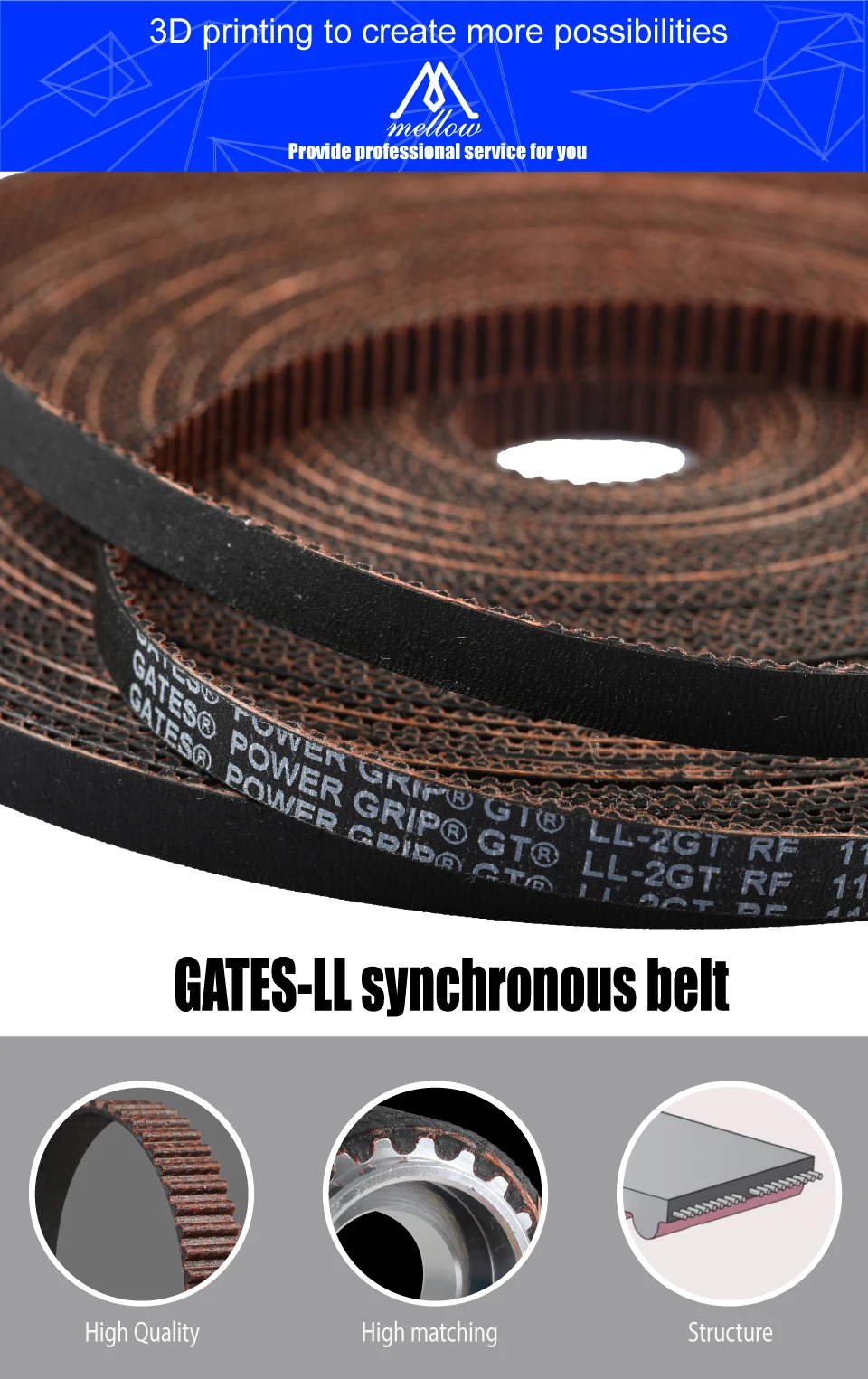 Mellow High Quality 3D printer part GATES-LL-2GT Gear Synchronous Belt GT2 Width 6MM 9MM 10MM Timing belt Wear Resistant for BLV printer heads