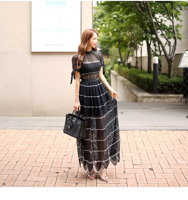 Banulin новое летнее женское платье для автопортретов с бантом и коротким рукавом черное элегантное женское модное дизайнерское подиумное длинное платье