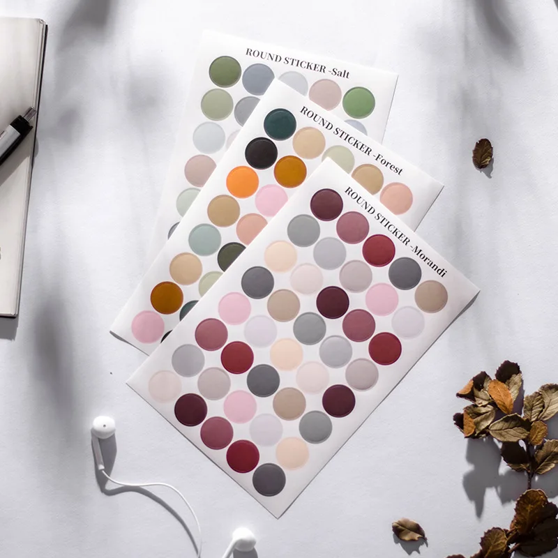 

Ins Morandi Dot Round Sticker Decorative Hand Account Photo Card Small Sealing Stickers Scrapbooking Simple Labels Stationery