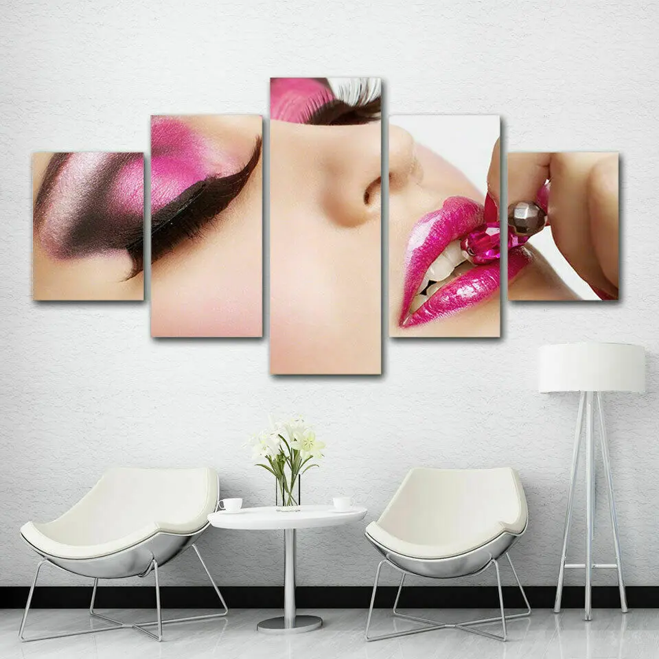 

No Framed Canvas 5Pcs Beauty Spa Make Up Girl Wall Art Posters Pictures Paintings Home Decor Accessories Living Room Decoration
