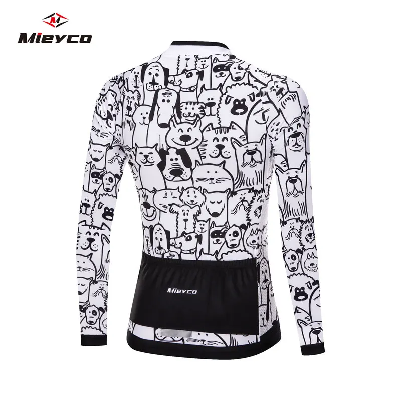 Women Jersey Breathable Cartoon Cat Cycling Jersey Spring Anti-Pilling Long Sleeves Bike Clothing Top Road Team Bicycle