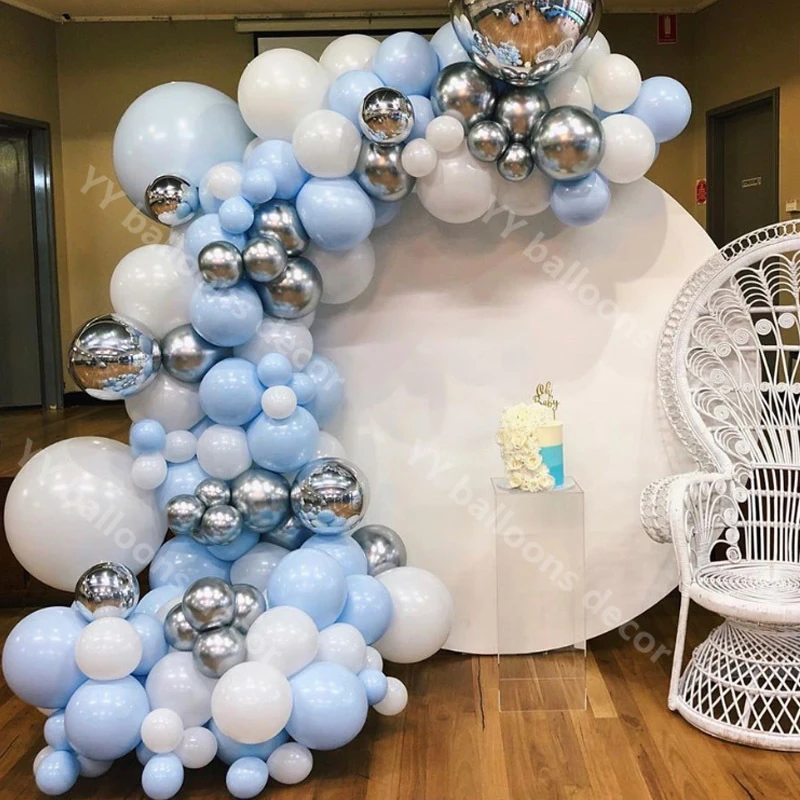 blue white and silver baby shower decorations