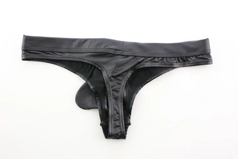 Sexy Men COCK Ring Open Crotch G-string U Convex Pouch G-string Low Rise Sexy Thongs PU Faux Leather T-Back Plus Size
