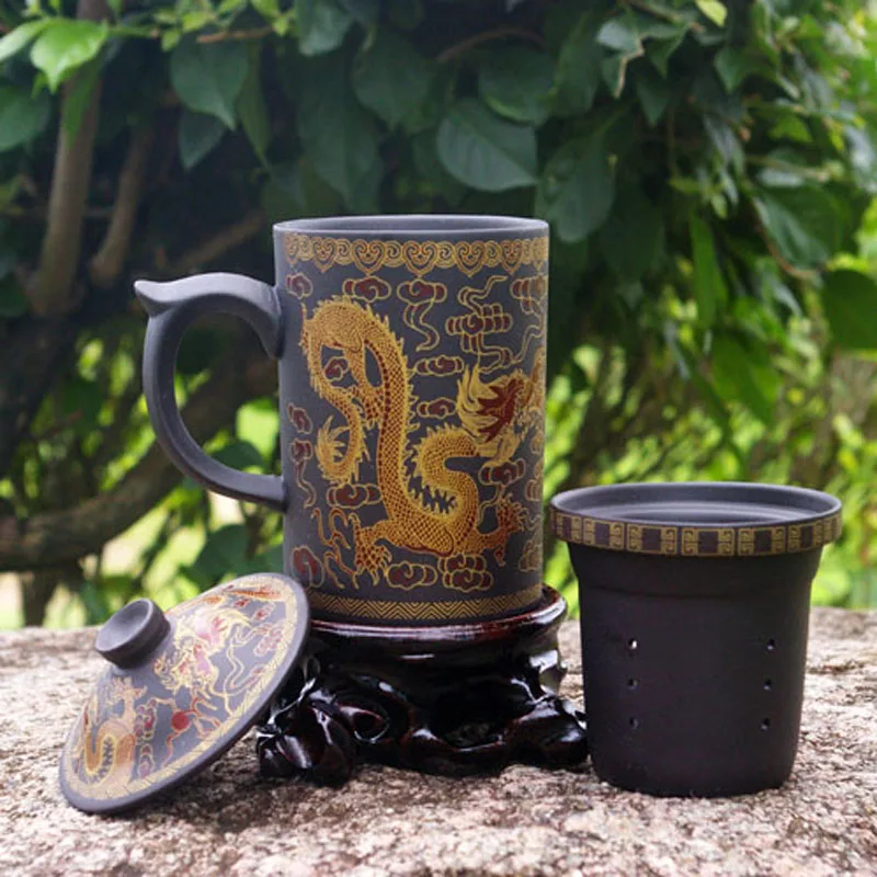 Китайская чайная кружка с заваркой фиолетовая глина Дракон чайная чашка с Filte крышка Ситечка ручной работы керамический чайник кружка для путешествий 300 мл