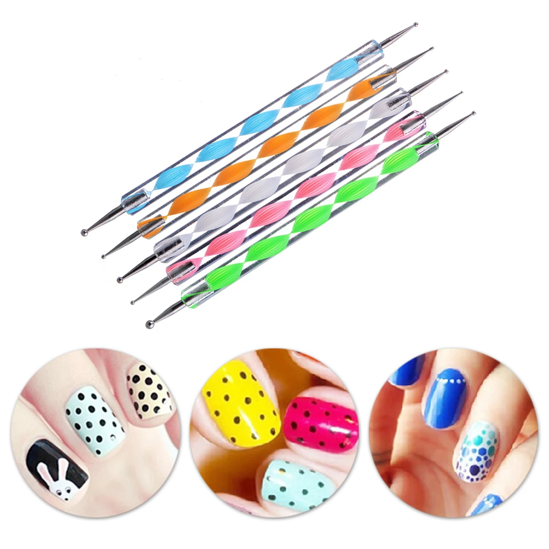 Biutee 12pcs Pro Nail Art Set Kit 4 wheels Multicolor bright nails wooden decoration Nail Art brushes pointed punches Kit tools