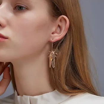 

EM030 Europe And America New Earring Personality Insect Golden Cicada Alloy Drop Earrings For Women Fashion Jewelry Wholesale