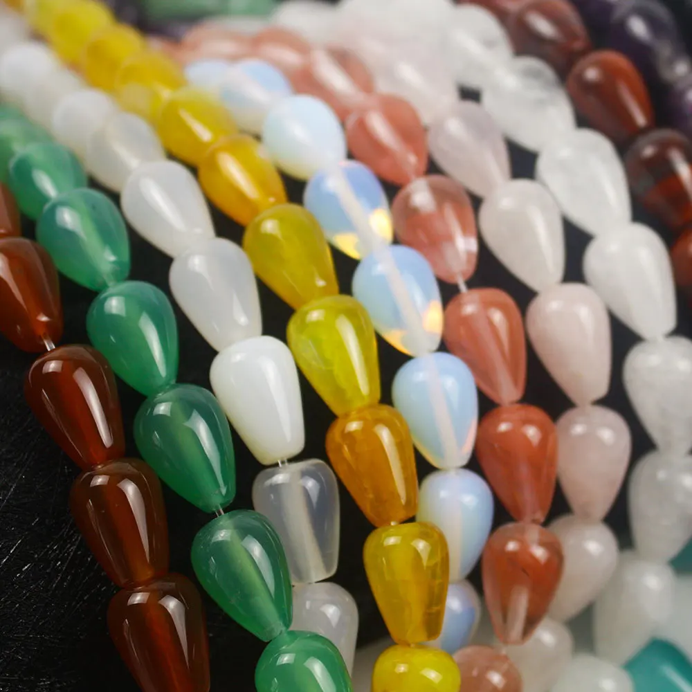 

10x14mm Water Drop Shape Natural Stone Beads DIY Loose Red/White/Green/Yellow Agates Beads For Jewelry Making Green Aventurine