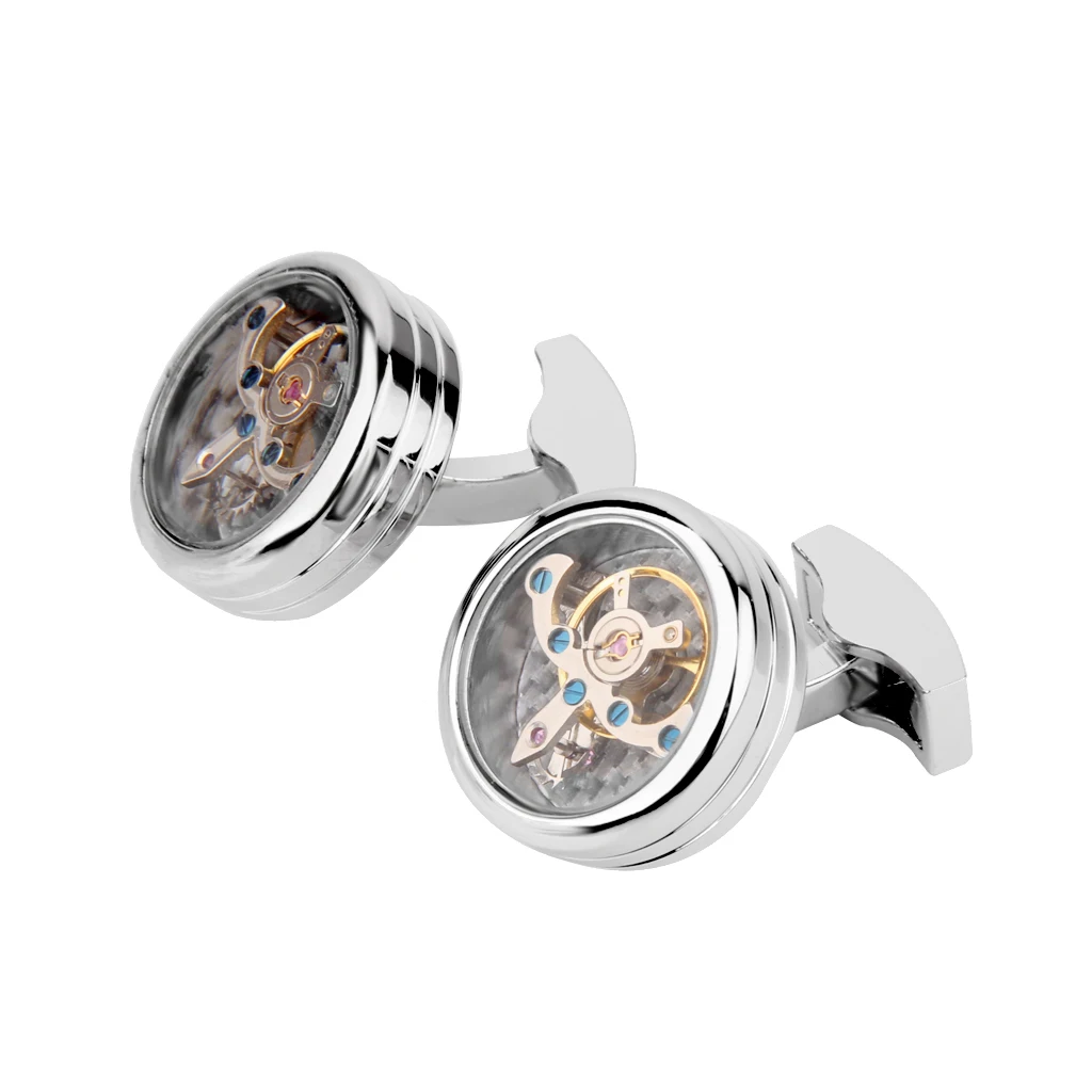 Men`s Watch Movement Cufflinks Cuff Links Novelty Gift Silver