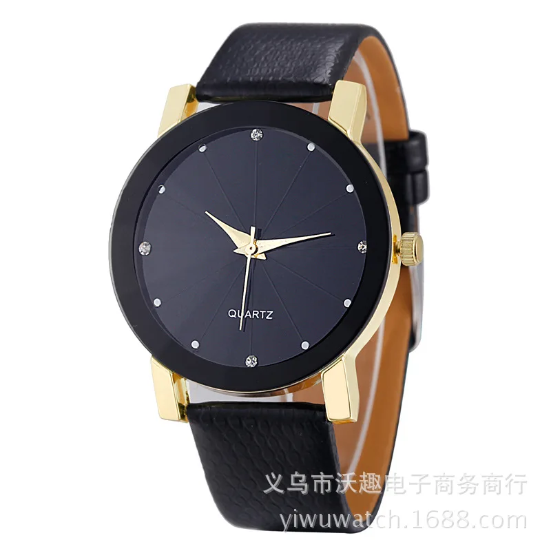 

Classic Black Man-made Diamond Measuring Large Dial Men's Women's Business Casual Polyurethane Belt Quartz Watch Universal