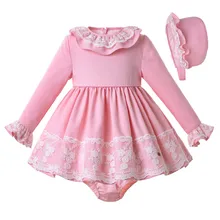 Pettigirl/одежда для малышей розовое вязаное Пышное Платье+ штаны+ шапочка, праздничное платье для девочек на день рождения комплект для маленьких девочек, G-DMCS207-195