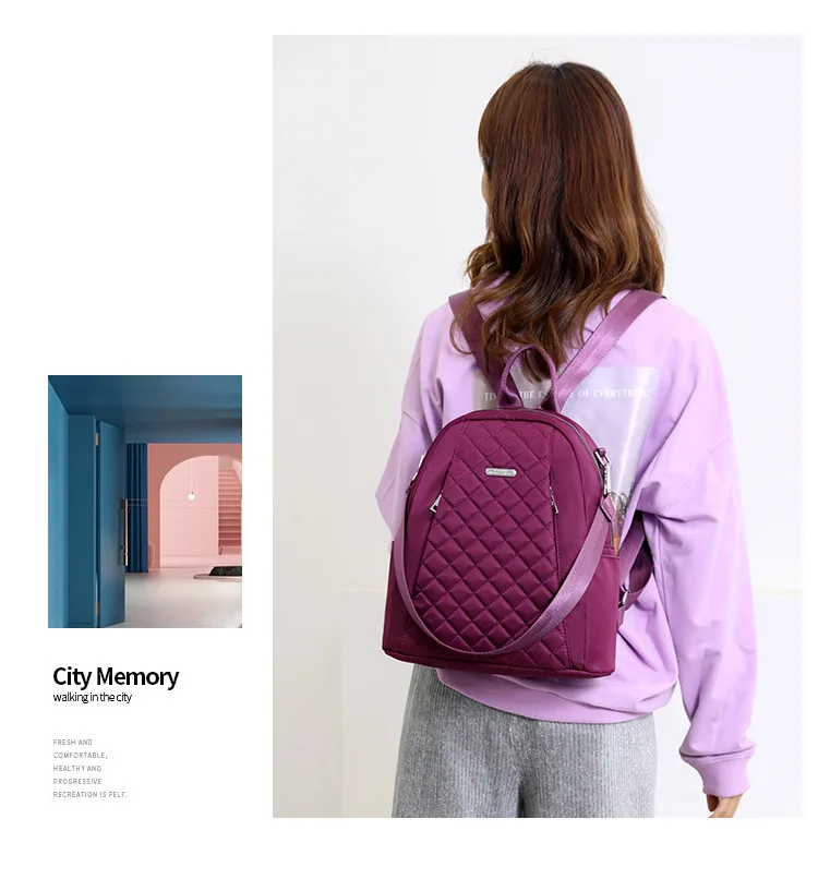 YS-1728 New Fashion Embroidered Line Ladies Backpack Casual Nylon Bags Lightweight Women's Backpack