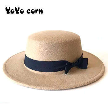 YOYOCORN-sombrero de sombrero con lazo para hombre y Mujer, sombrero de sombrero con lazo de cinta negra, sombrero de fieltro Vintage