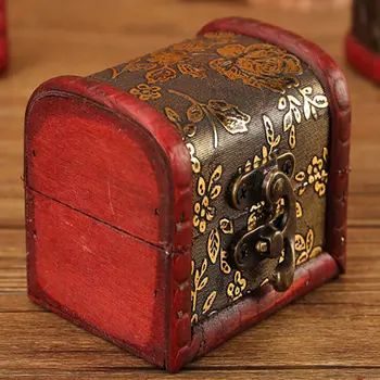 

Trinket Jewelry Bracelet Pearl Ring Wooden Gift Treasure Case Organizer Vintage Retro Wood Box With Lock Storage Container Box