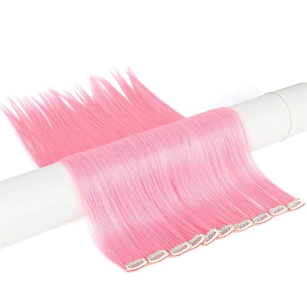 AIYEE Hair Extensions Pure RainBow Hairpiece Clip In Hair Piece Synthetic Long Straight Ombre Pink Red Rainbow Hair Piece