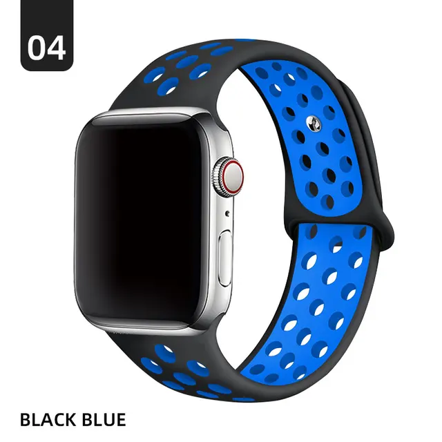 Silicone Strap For Apple Watch band 40mm 44mm 38mm 42mm 44 mm Rubber watchband smartwatch bracelet iWatch series 3 4 5 6 se band Black with blue