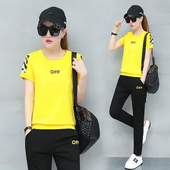 

L 2019 Summer Wear Casual Sports WOMEN'S Suit Summer Girl'S Crew