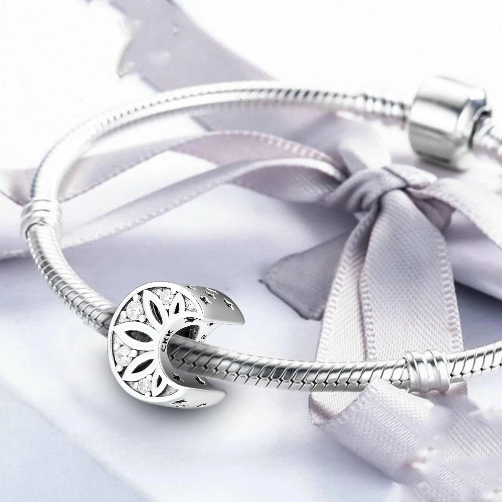 DIY Подходит для Pandora шармы браслеты луна и звезды бусины с прозрачным CZ 100%