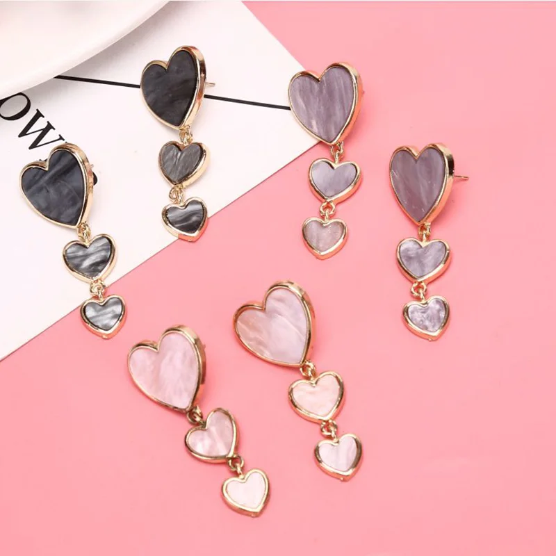 Classic Acrylic Heart Dangle Earrings Cute Love Earrings For Girls Drops Earrings Bohemian Earrings Fashion Jewelry Gift 3 Color