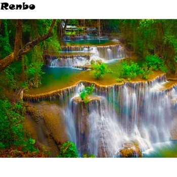 

5D Diamond Painting Full Square drill Waterfall forest scenery Rhinestone Diamond Embroidery Cross Stitch Mosaic Decoration gift