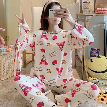 

Long-sleeved Pajamas Women Autumn and Winter Korean Loose Ladies Bag Pajamas Large Size Cute Student Sweet Home Suit