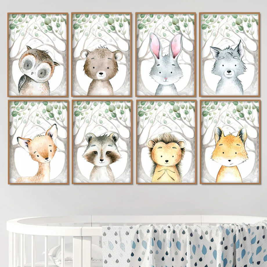 

Fox Rabbit Deer Cartoon Woodland animals Wall Art Canvas Painting Nordic Posters And Prints Wall Pictures For Kids Room Decor