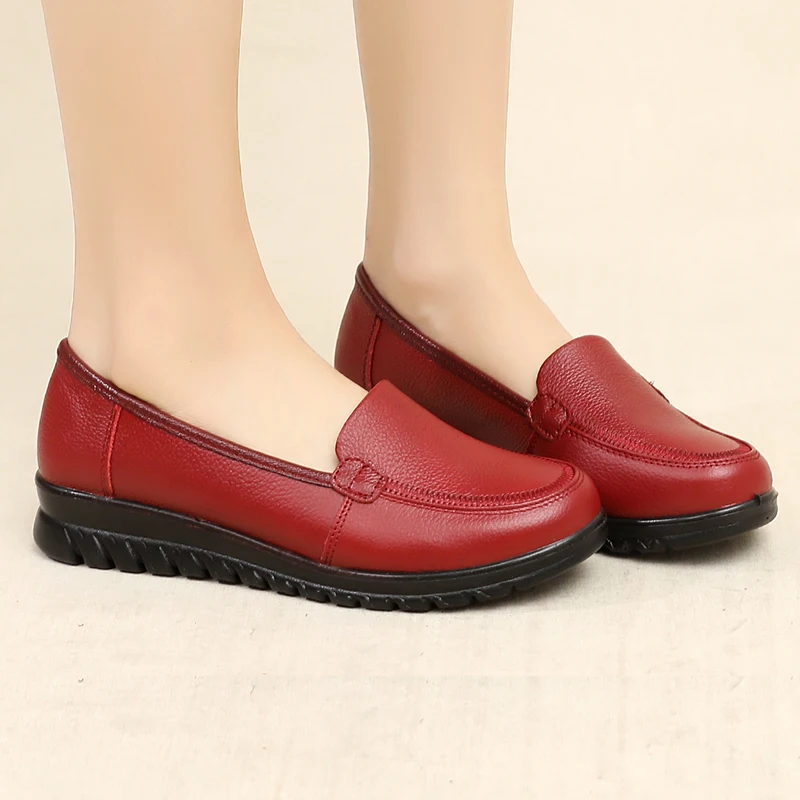 2024 spring autumn fashion genuine leather women flats shoes female casual soft bottom slip on work shoes ladies flat shoes