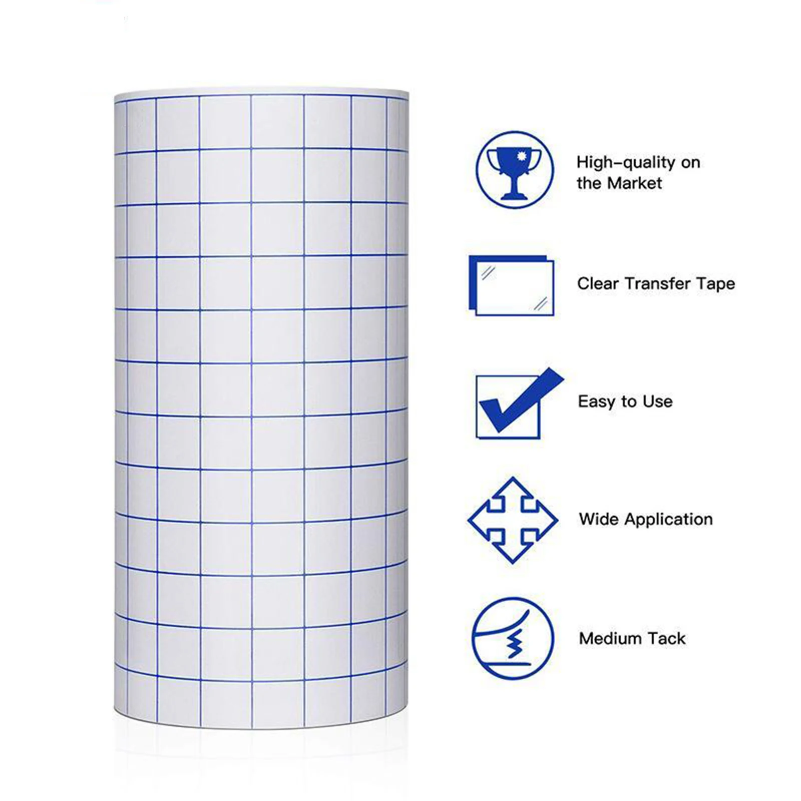 Vinyl Transfer Tape Roll (12” x 3.28 Feet) Clear Vinyl Transfer Paper for Silhouette Cameo Crafts with Blue Alignment Grid