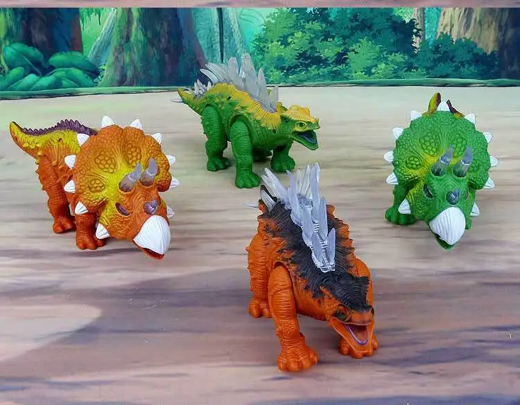 Hot Selling Jurassic Simulation of Electric Dinosaur Toy Will Walk Will Shining Triceratops Stegosaurus Transparent Light Gift