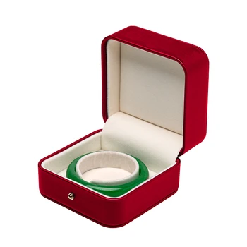 

New Retro Red Golden Lock Flat PU Leather Brushed Jewelry Ring Necklace Packing Box Built-in Card Slot For Sister Birthday Gifts