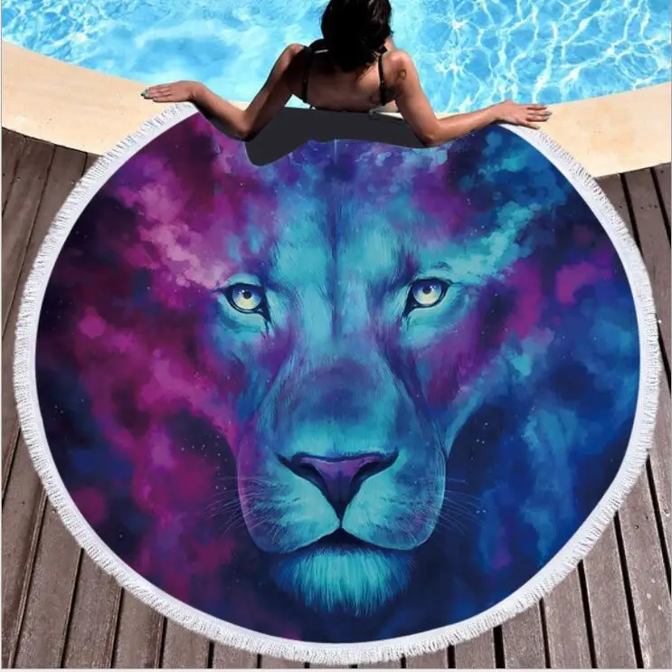 Пляжное полотенце king lion круглое тканевое банное с кисточками для детей мальчиков