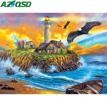 

AZQSD Adult Paint By Numbers Landscape On Canvas Unframe DIY Handpainted Gift Drawing By Numbers Lighthouse Home Decoration