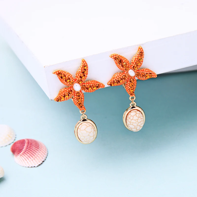 Banny розовый Богемия горный хрусталь Seastar клип серьги для женщин шикарные камень геометрические серьги пляж морской серьги с деревом жизни