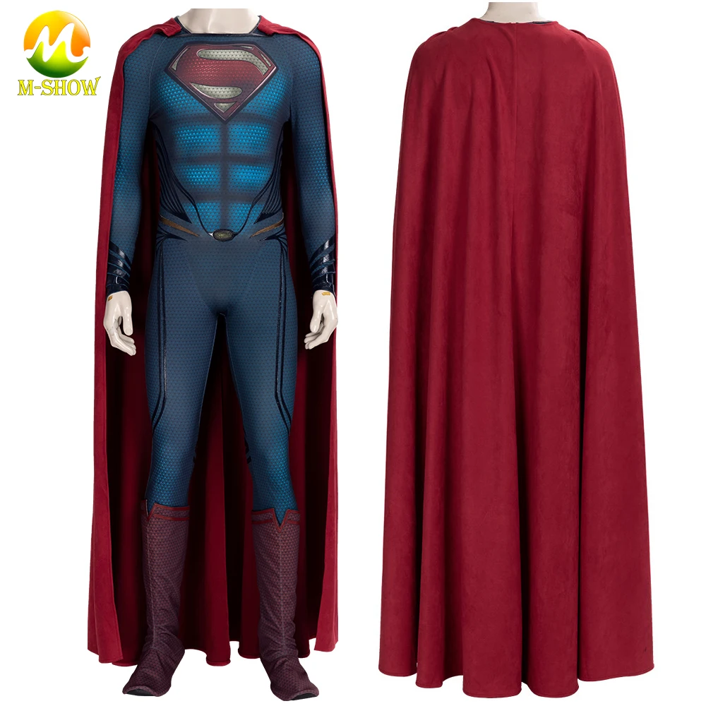 

Superhero Man of Steel Cosplay Costume Clark Kent Costumes Bodysuit with Cape Boots Halloween Zentai Sui for Adult Men Any Size