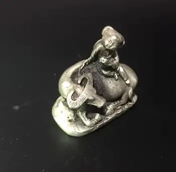 

Collect archaize crafts white copper Girl riding cow statue