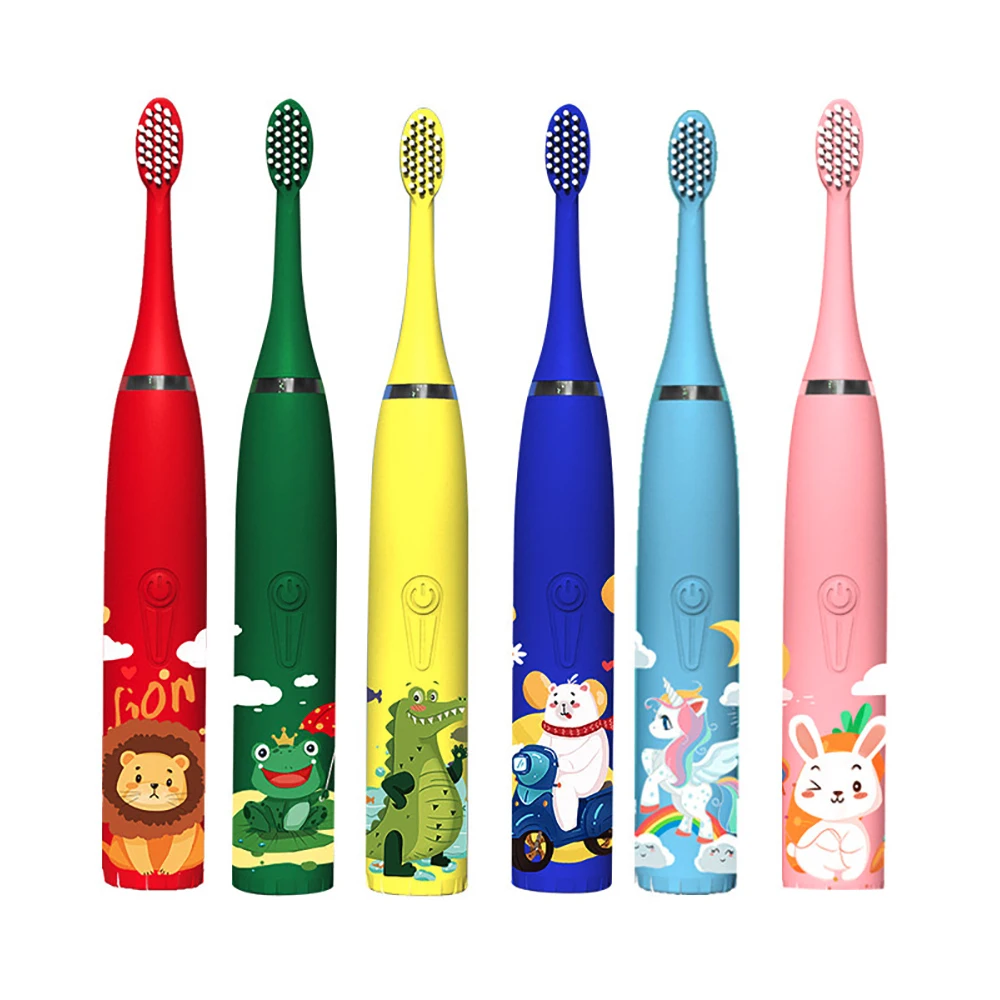 Sonic Children's Electric Toothbrush Kids 3 To 15 Years Old Cleaning Care Oral Bacteria 6 Replacement Brush Heads USB Charging