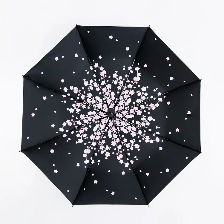 

Drop Sakura Creative Folding Black Umbrella Parasol Sun-resistant Vinyl UV-Protection All-Weather Umbrella Parasol Wholesale Umb