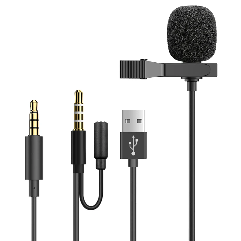 Portable Mini Lavalier Microphone High Sound Quality 3.5 mm Tie Collar Clip Microphone USB Condenser Clip-on Mic For PC Mac book gaming mic