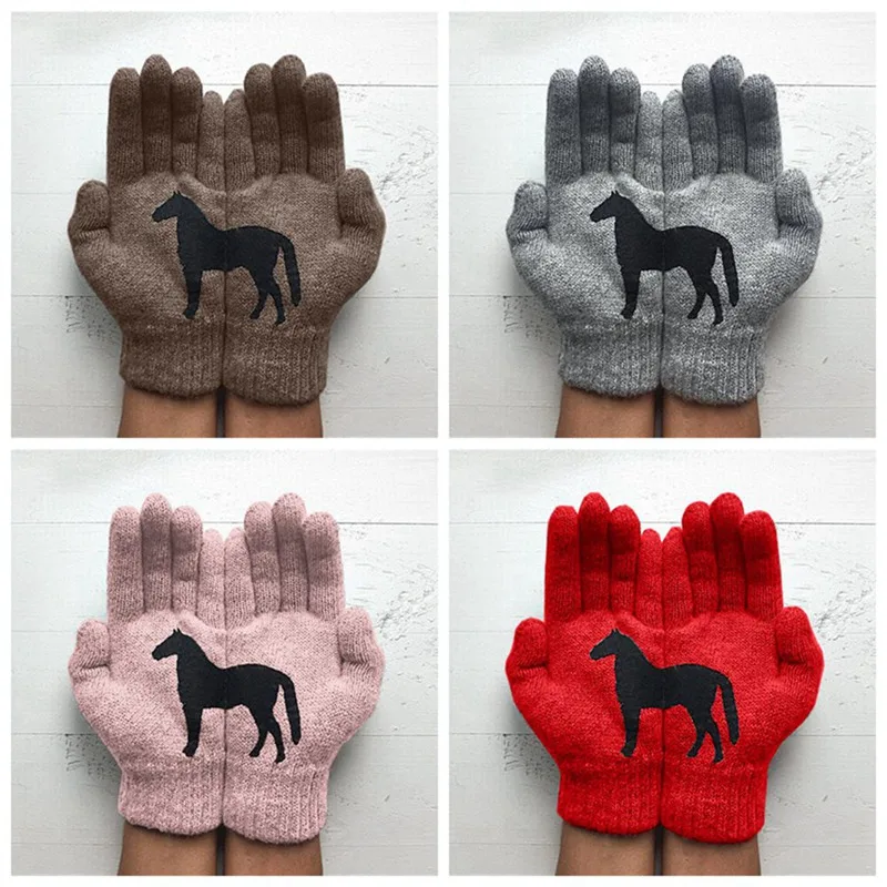 Осенние и зимние теплые и холодные толстые черные перчатки с принтом лошади зимние женские перчатки с сенсорным экраном для женщин Рождество